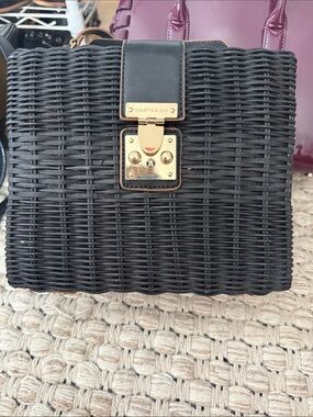 Spartina 449 Black Woven Crossbody with Gold Hardware Accent